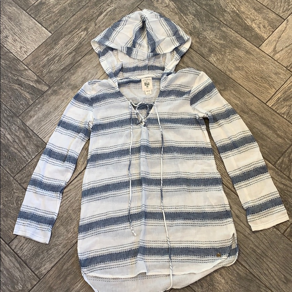 Blue and white linen blend coverup